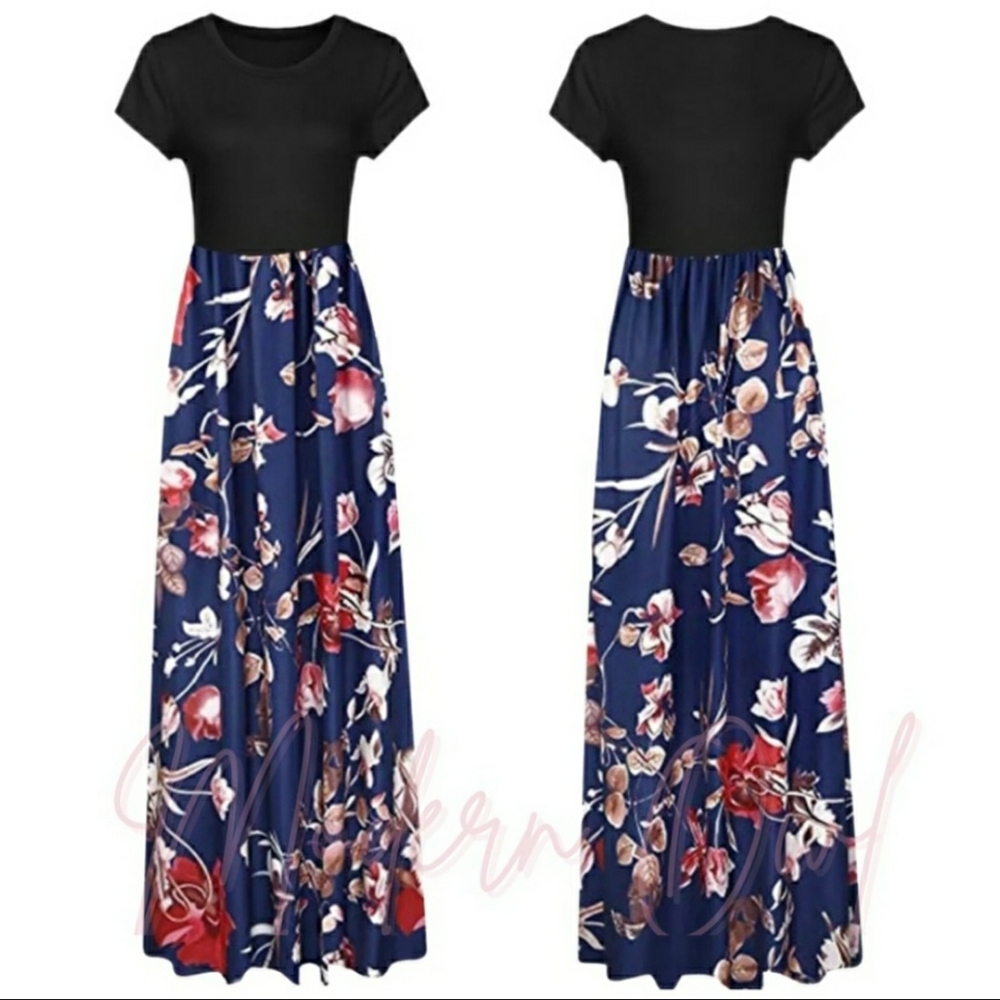 Short sleeve maxi with floral skirt